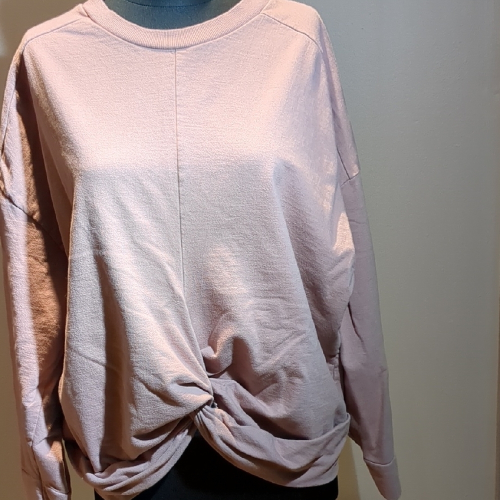 Relaxed Pink Tie Front Long Sleeve Hoodie